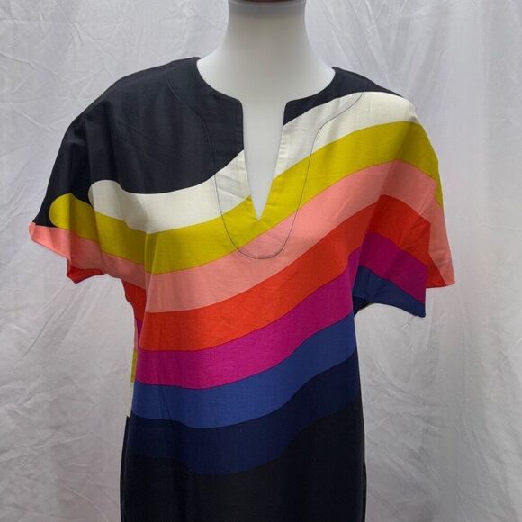 NWT Trina Turk Honolulu Dress Black rainbow Sz XS caftan - Picture 3 of 11